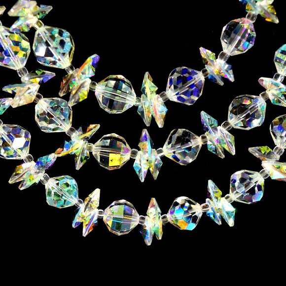 Vintage 1950s Vendome Faceted Triple Strand Aurora Borealis Crystal Necklace - Picture 3 of 11